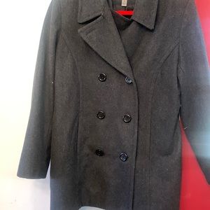 Wool grey pea coat, fully lined with pockets